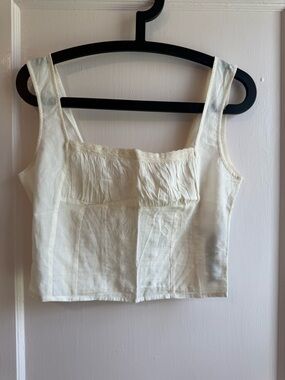 Zara Cream Square-Neck Cropped Tank Top